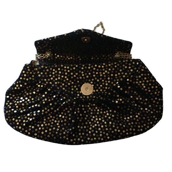 Lauren Merkin Suede Bag Black Gold Metallic Dots Chain Strap Evening Baguette. - Picture 12 of 16